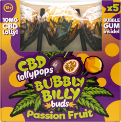Bubbly Billy Buds 10 mg CBD Γλειφιτζούρια με Φρούτα του Πάθους και Τσιχλόφουσκα στο εσωτερικό – Συσκευασία Δώρου (5 Γλειφιτζούρια), 100 g