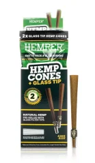 HEMPER King Size Конуси + Стъклен Накрайник 2бр. Натурални