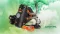 Plenty vaporizer by Storz & Bickel on a green and white background depicting steam and clouds