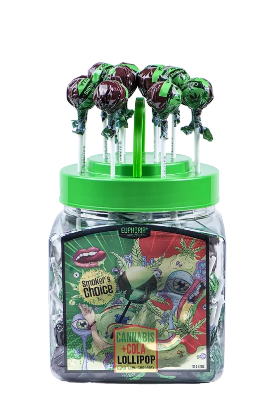 Euphoria Cannabis Lollipop in a jar, cola flavour (100 x 12 g)