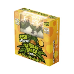Bubbly Billy Buds 10 mg CBD Sour Pineapple Lollies with Bubblegum Inside – Gift Box (5 Lollies), 100 g