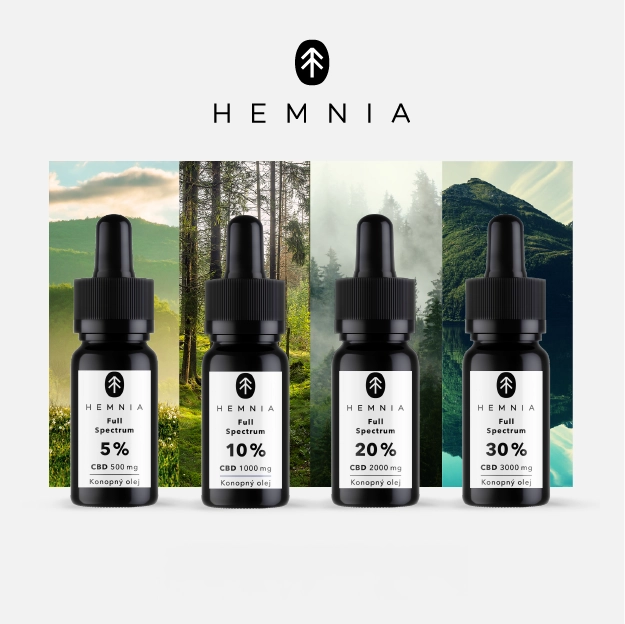 Hemnia CBD Plnospektrální balíček - 5%, 10%, 20% a 30% CBD oleje