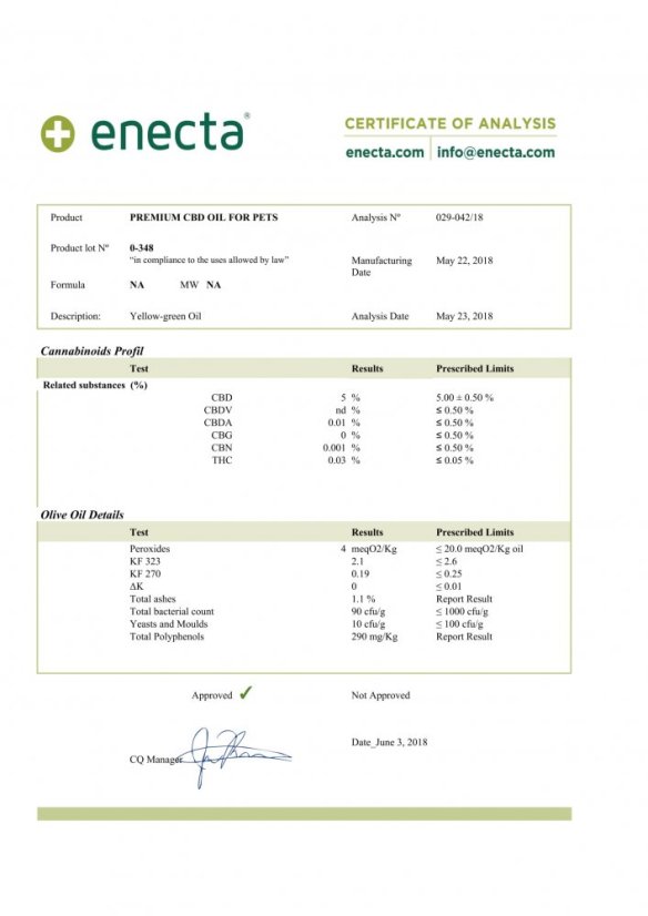 Enecta CBD konopný olej pro zvířata 5%, 1500 mg, 30 ml