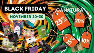 Black Friday Canatura Listopad 20. až 30., slevy 25 %, 20 %, 15 % a 10 %, produkty jako CBD kapsle, oleje, květy, gummies, vapes, kolagen, čokoláda Black Friday Canatura Listopad 20. až 30., slevy 25 %, 20 %, 15 % a 10 %, produkty jako CBD kapsle, oleje, květy, gummies, vapes, kolagen, čokoláda