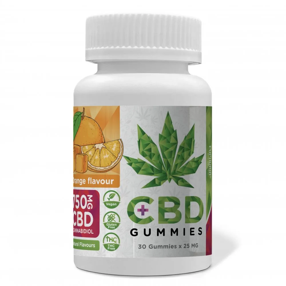 Euphoria CBD Gummies Orange 750 mg CBD, 30 ks x 25 mg, 90 g
