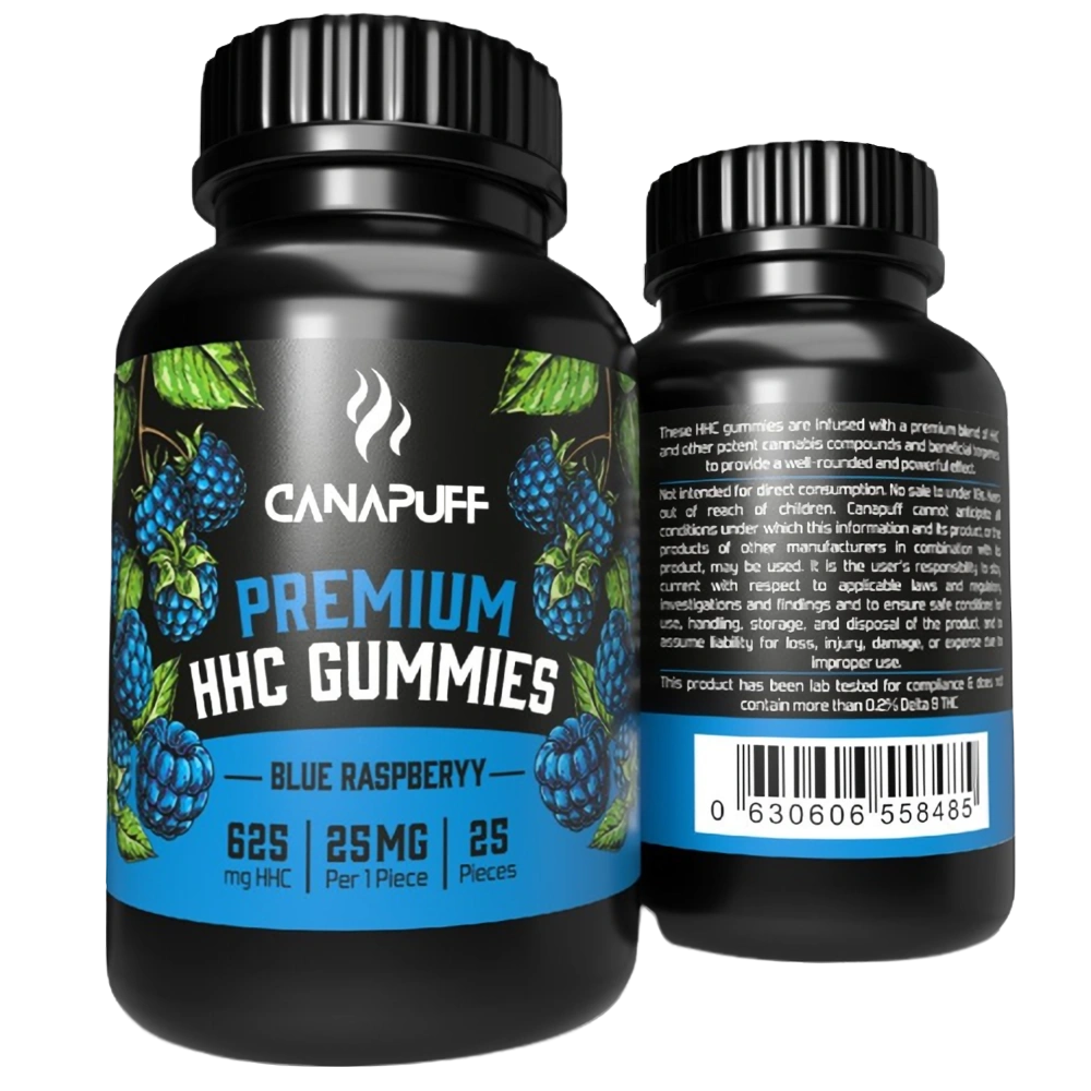 CanaPuff HHC Gummies Blue Raspberry, 20 stuks x 25 mg, 500 mg, 70 g
