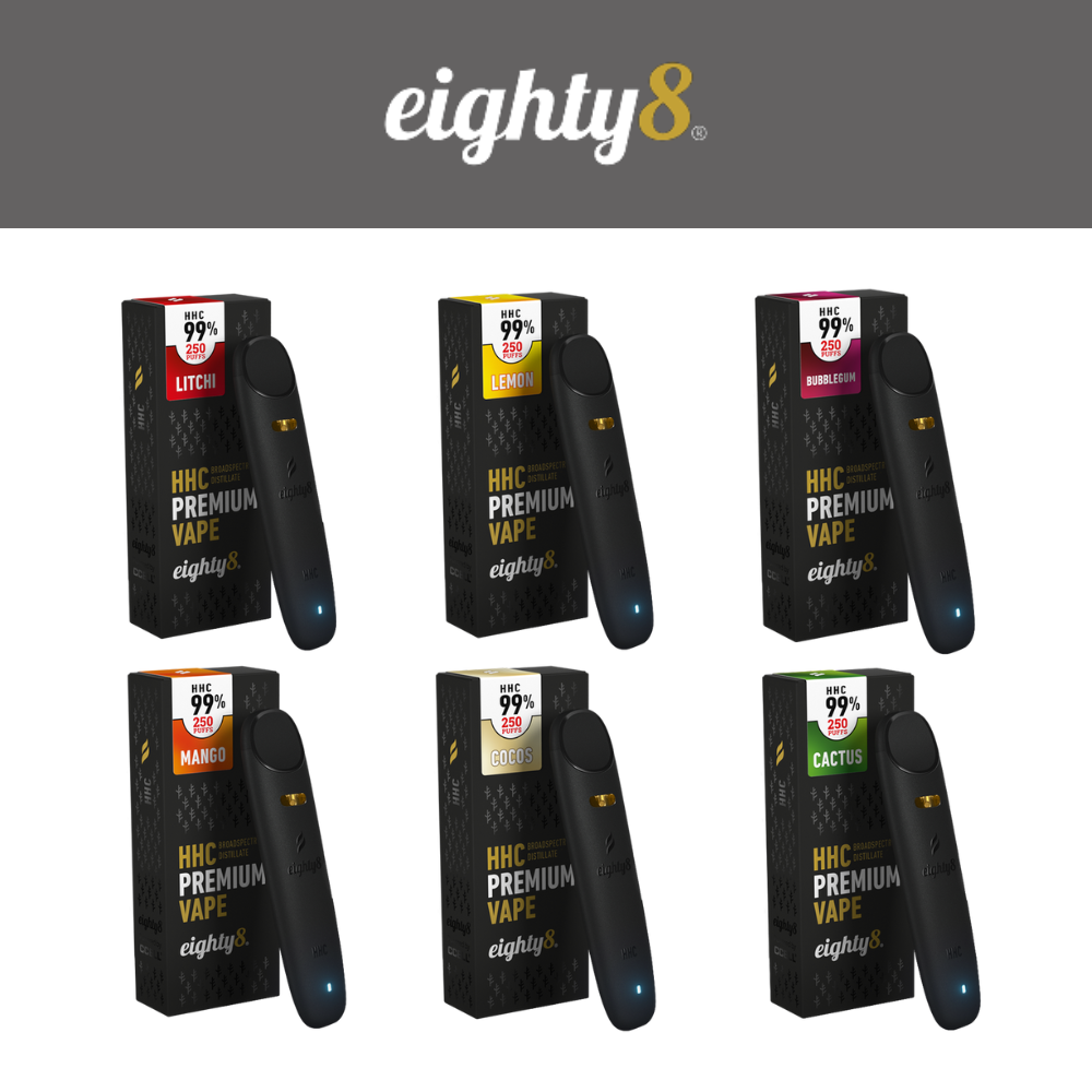 Eighty8 HHC Vapes, 99% HHC, alles in één set, 8 smaken x 0,5 ml