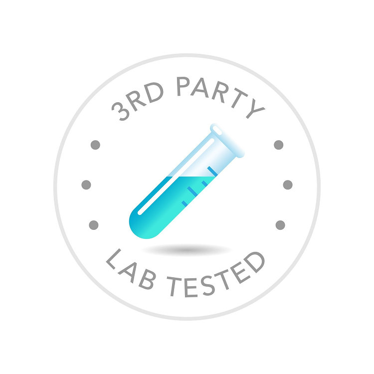 Sign with test tube and text: 3rd party lab tested, which is important to ensure the quality of 8-OH-HHC products