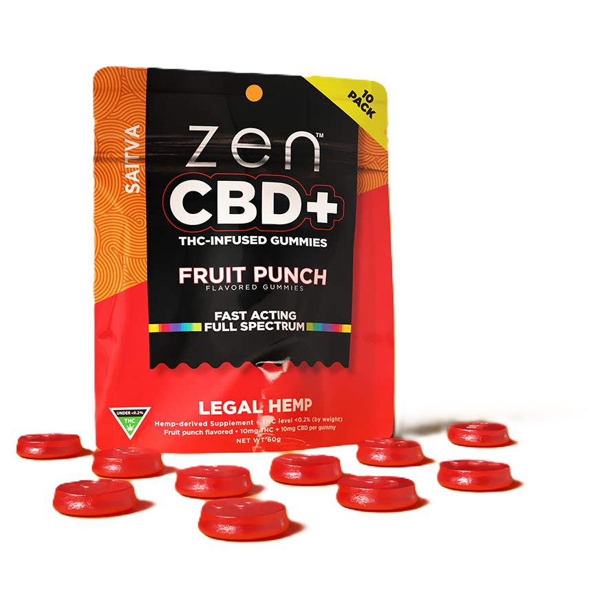 Zen CBD THC+ Gummies Fruit Punch Sativa, 10 Stück, 200 mg