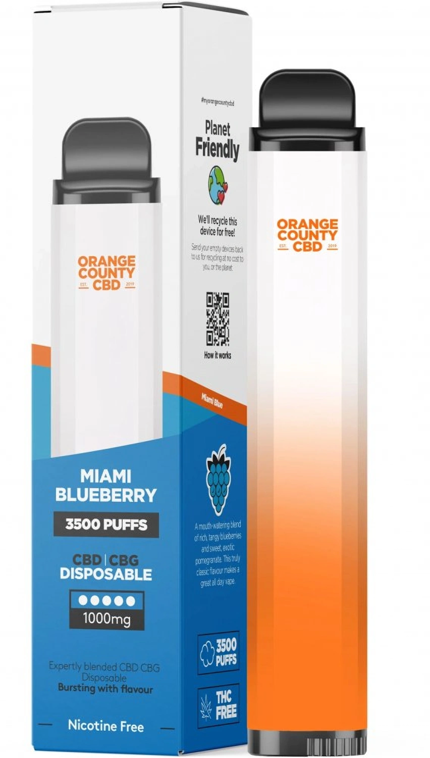 Orange County CBD Vape Pen Miami Blueberry 3500 Züge, 600 mg CBD, 400 mg CBG, 10 ml