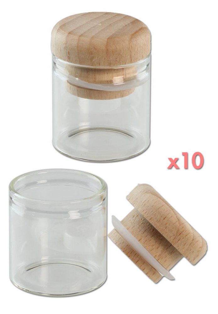 Glazen pot helder met houten deksel 10 ml