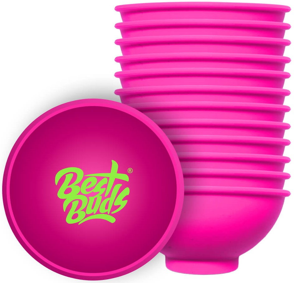 Best Buds Silikónová miska na miešanie 7 cm, ružová so zeleným logom