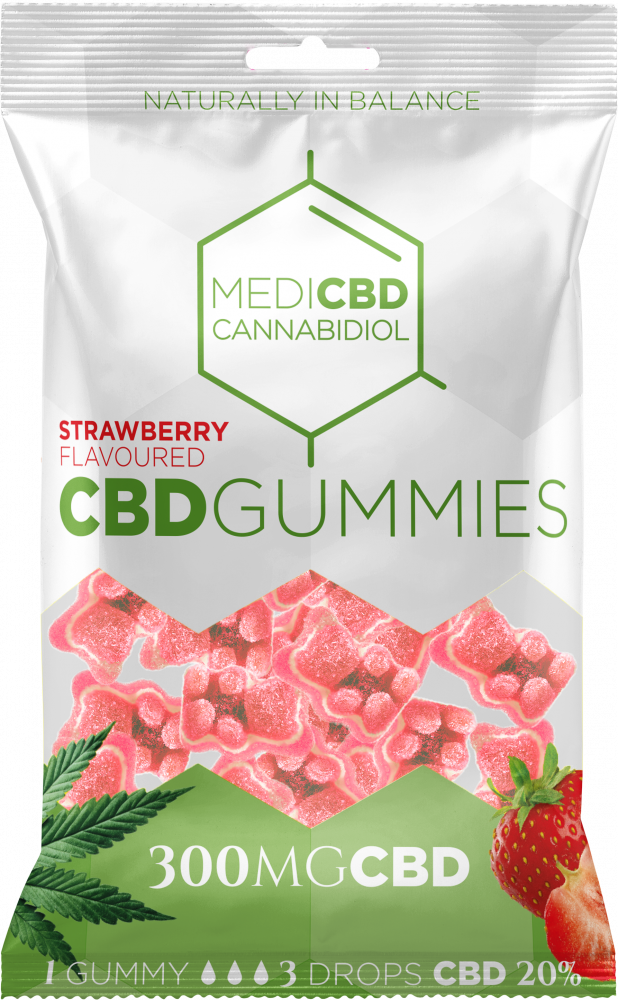 MediCBD Gumové medvedíky CBD s príchuťou jahôd (300 mg), 100 g