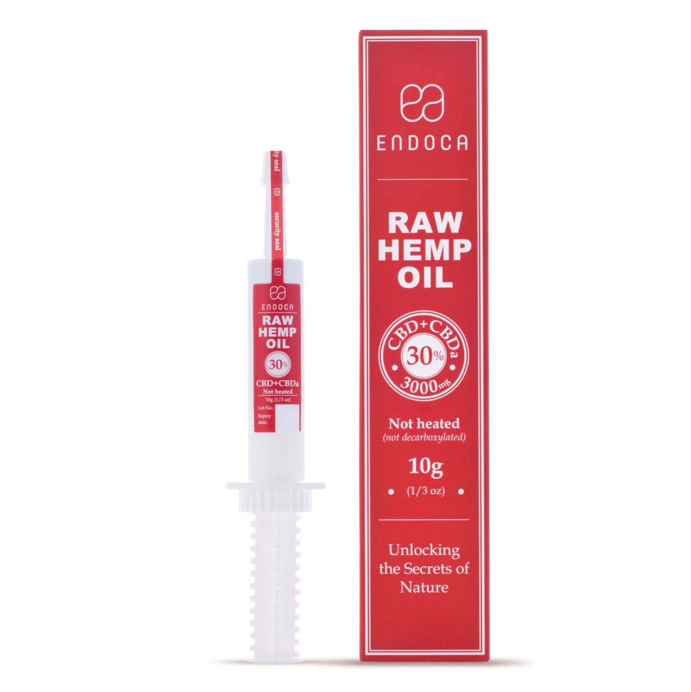 Endoca RAW Gouden hennepolie-extract 3000 mg CBD + CBDa (30%), 10 g spuit