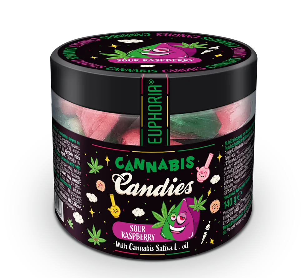 Euphoria Konopné cukríky Kyslá malina, 140 g