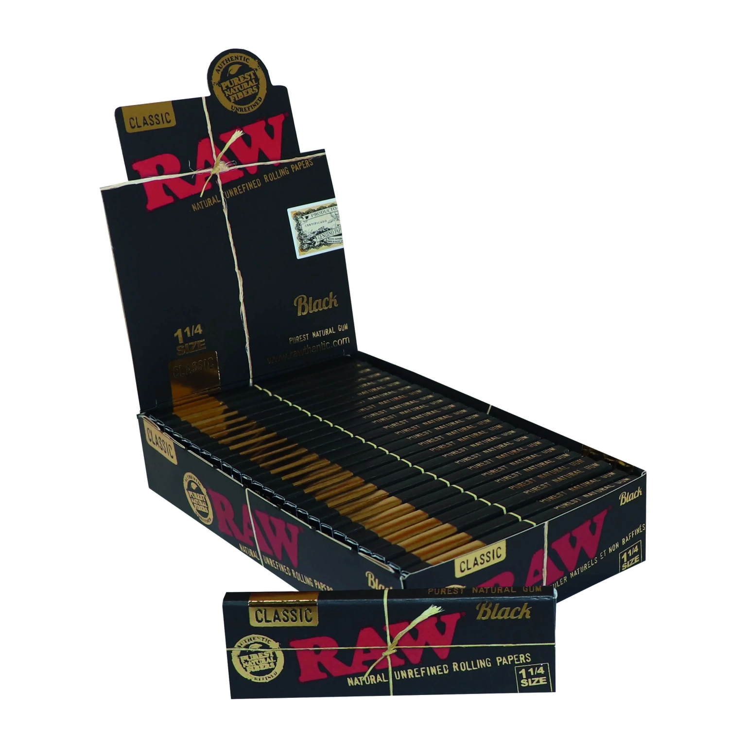 RAW Black Classic 1¼ Rolling Papers – prírodný nerafinovaný rolovací papier, 50 listov