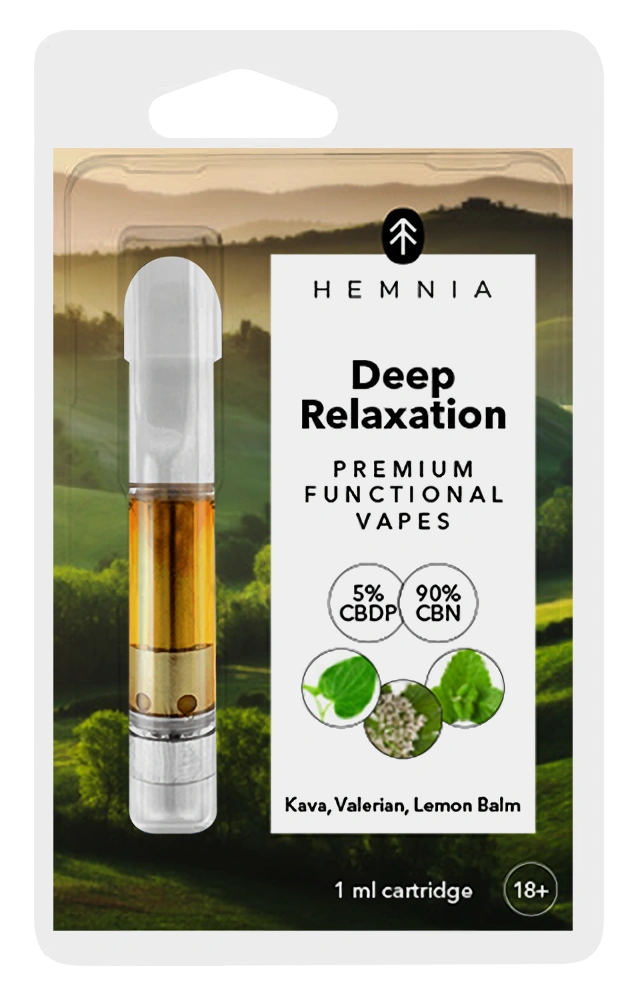 Hemnia Tiefenentspannung - Patrone, 5 % CBDP, 90 % CBN, Kava Kava, Baldrian, Zitronenmelisse, 1 ml