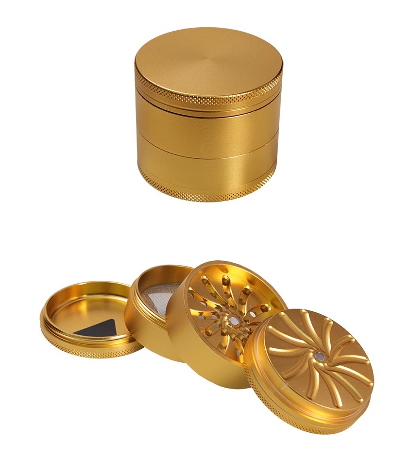 Masher Aluminium Grinder goud 4-delig, 63 x 52 mm