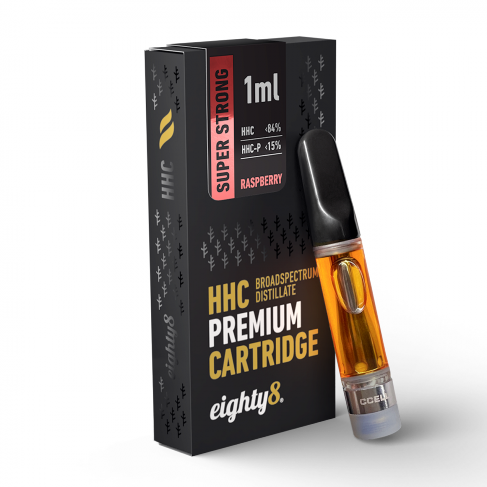 Eighty8 Supersterke HHC-cartridge Framboos 84% HHC, 15% HHCP, CCELL, 1 ml
