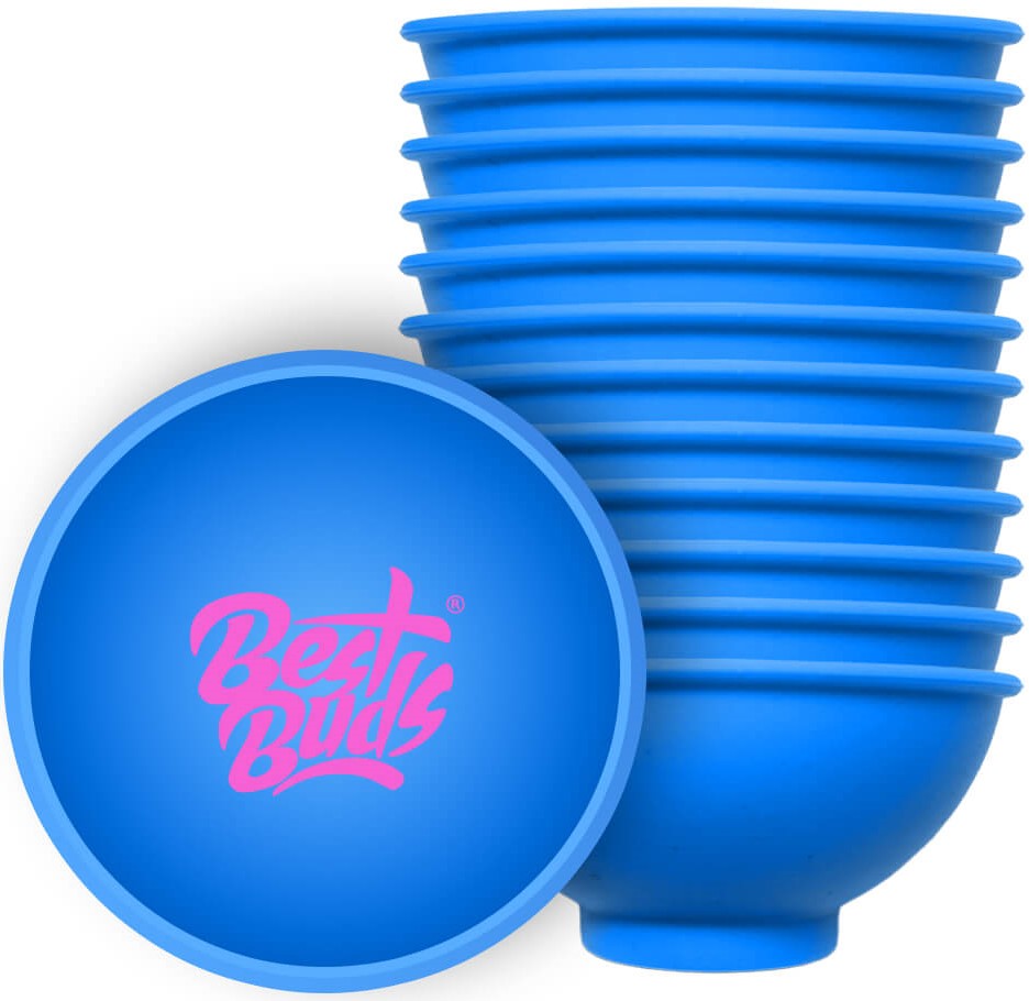 Best Buds Silikonová miska na míchání 7 cm, modrá s růžovým logem