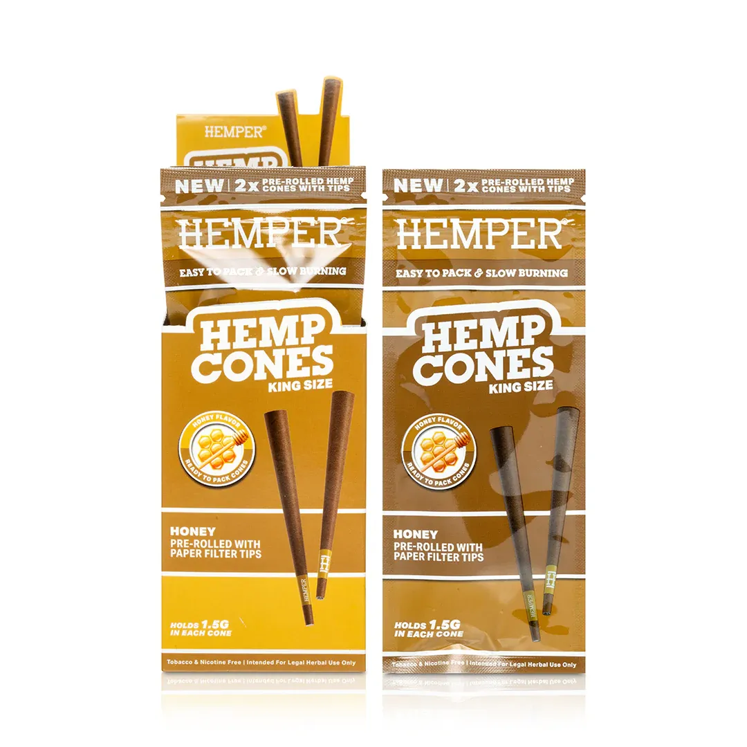 HEMPER King Size Hemp Cones With Paper Tip 2pk - Honey