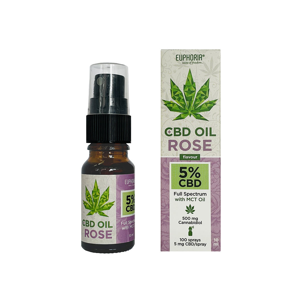 Euphoria CBD-oliespray met rozenaroma, 5%, 500 mg CBD, 10 ml