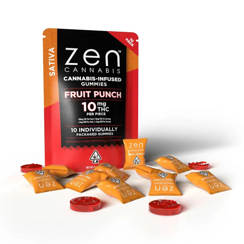 Zen CBD THC+ Gummies Fruit Punch Sativa, 10 ks, 200 mg