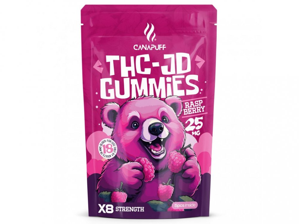CanaPuff THCJD Gummies Framboos, 5 stuks x 25 mg THCJD, 125 mg