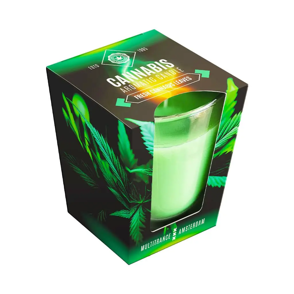 Aromatische kaars - Cannabis en verse cannabisbladeren geparfumeerd
