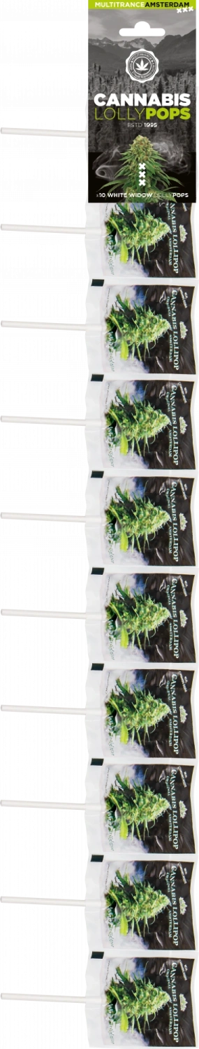 Cannabis White Widow Lollipops – Stripe (10 Lollies), 25 strepen in doos, 3000 g