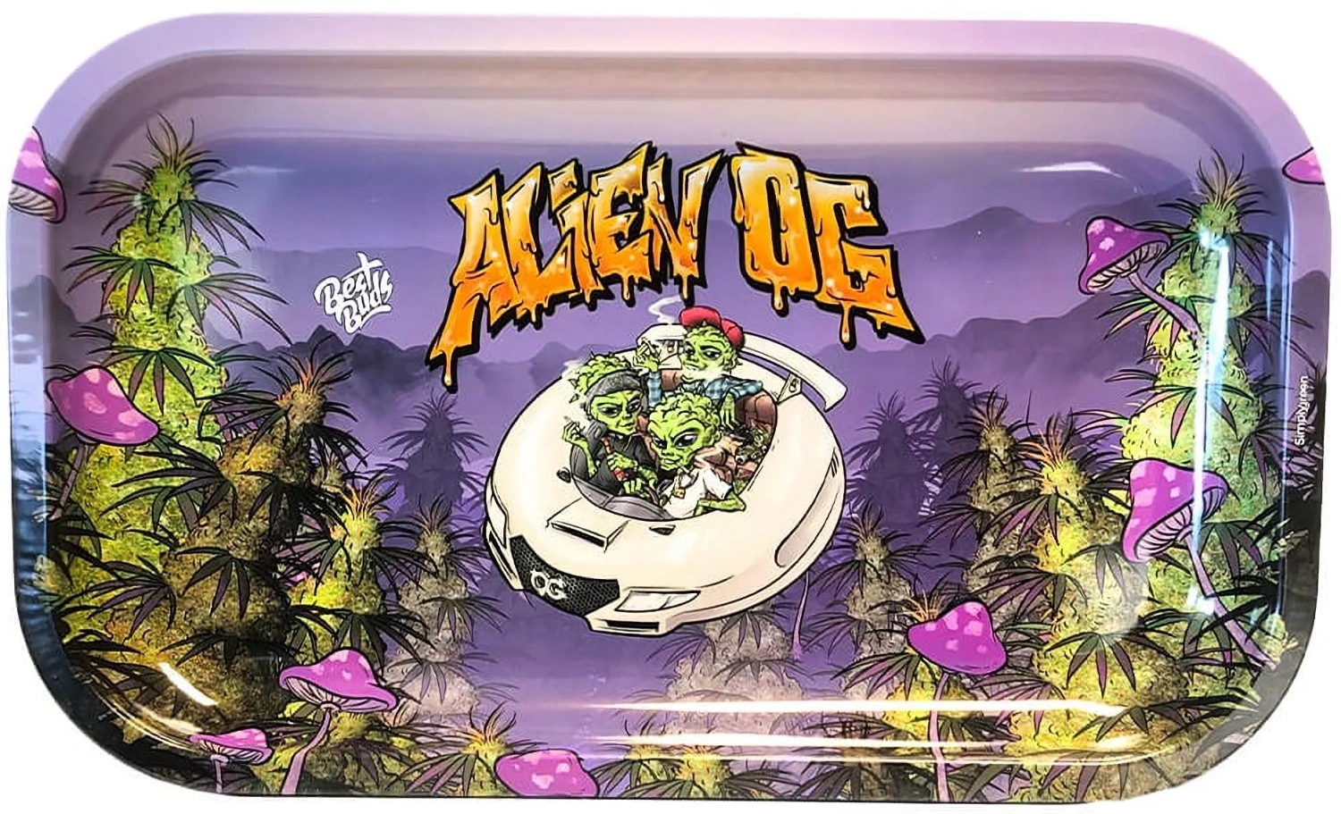 Best Buds Alien OG kovový rolovací podnos dlhý, 16x27 cm