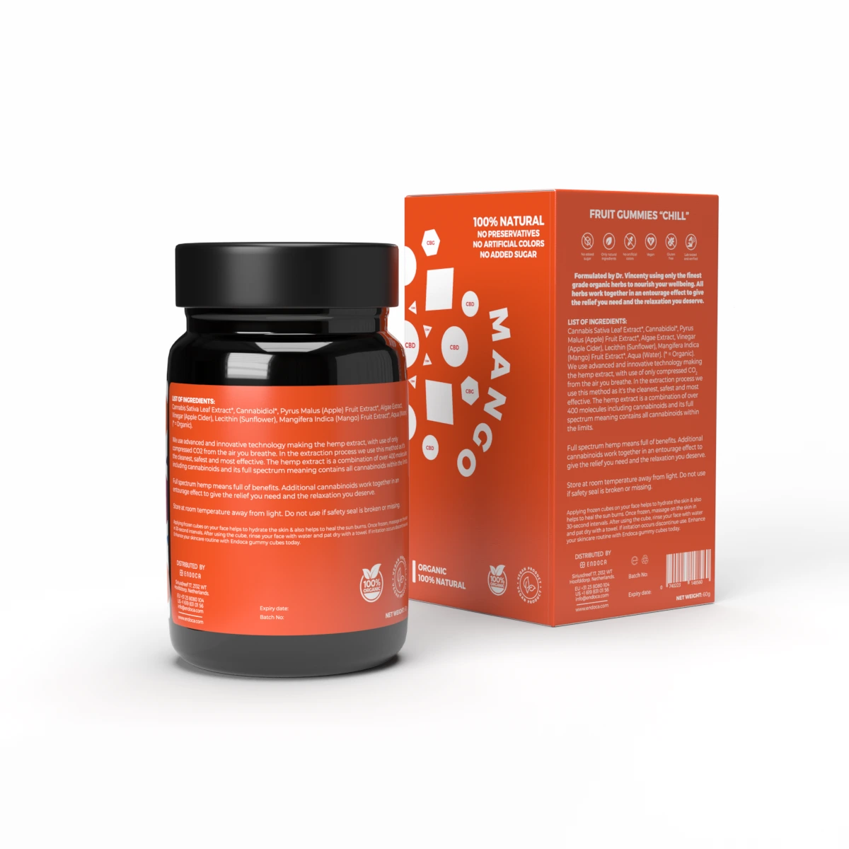Endoca CBD gumené cukríky „Chill“, 40 mg CBD, príchuť manga, 30 ks, 60 g