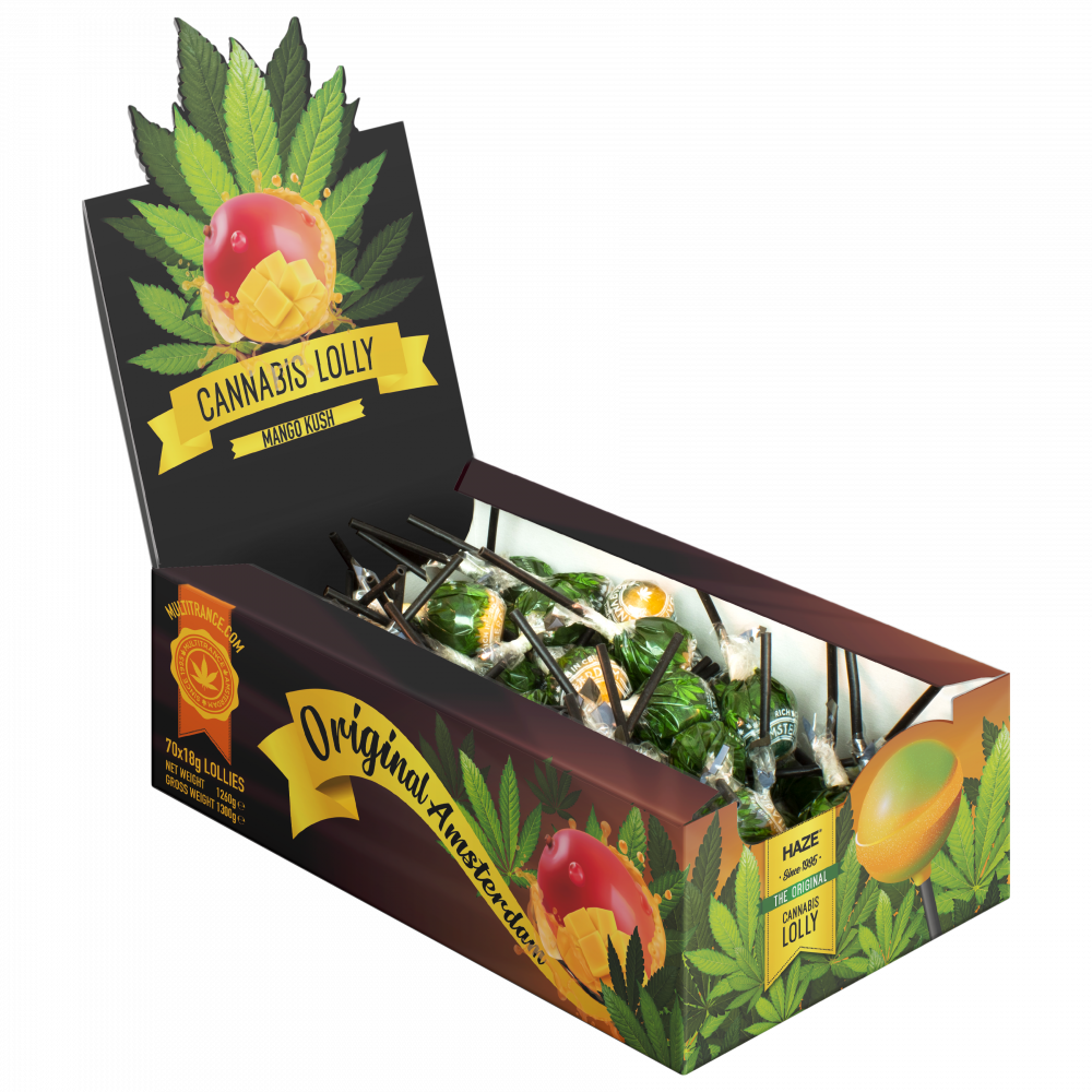 Cannabis Mango Kush Lollies konopná Lízátka - Display Box ( 70 lízátek ), 1260 g