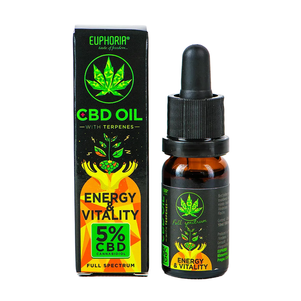 Euphoria CBD olej 5% s terpénmi, 10 ml, 500 mg - Energia a vitalita