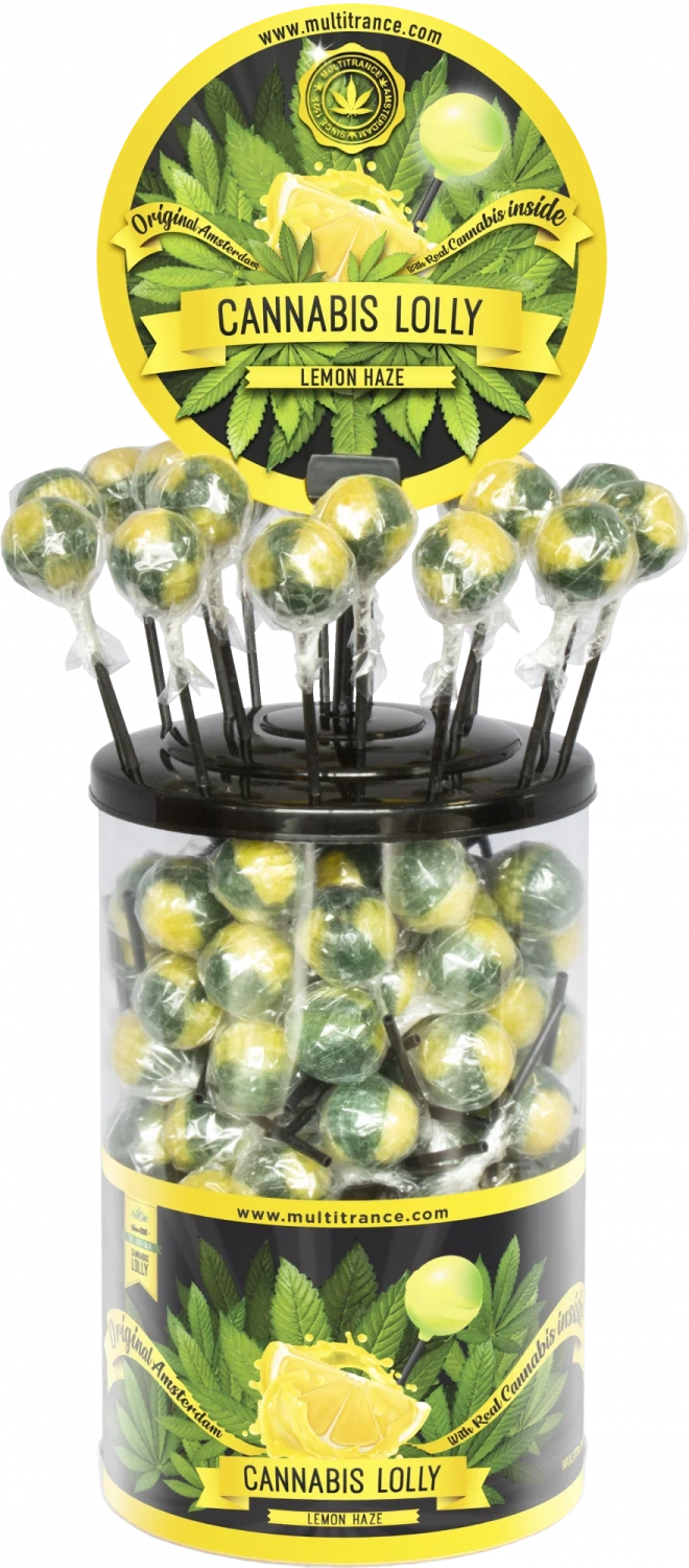 Cannabis Lemon Haze Lollies – Displaycontainer (100 Lollies), 1800 g