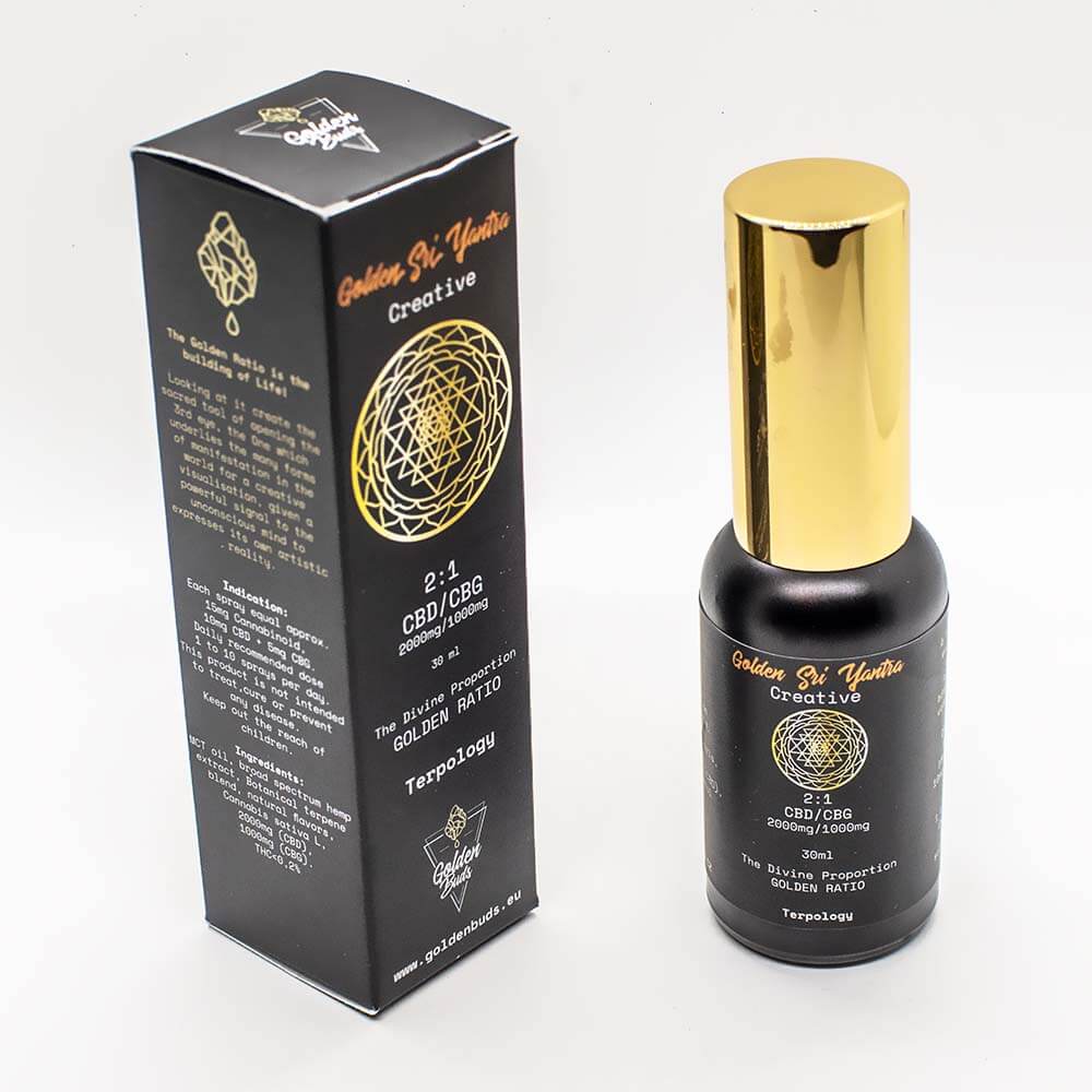 Golden Buds Golden Sri Yantra (Creatief) Spray, 10%, 2000 mg CBD/1000 mg CBG, 30 ml