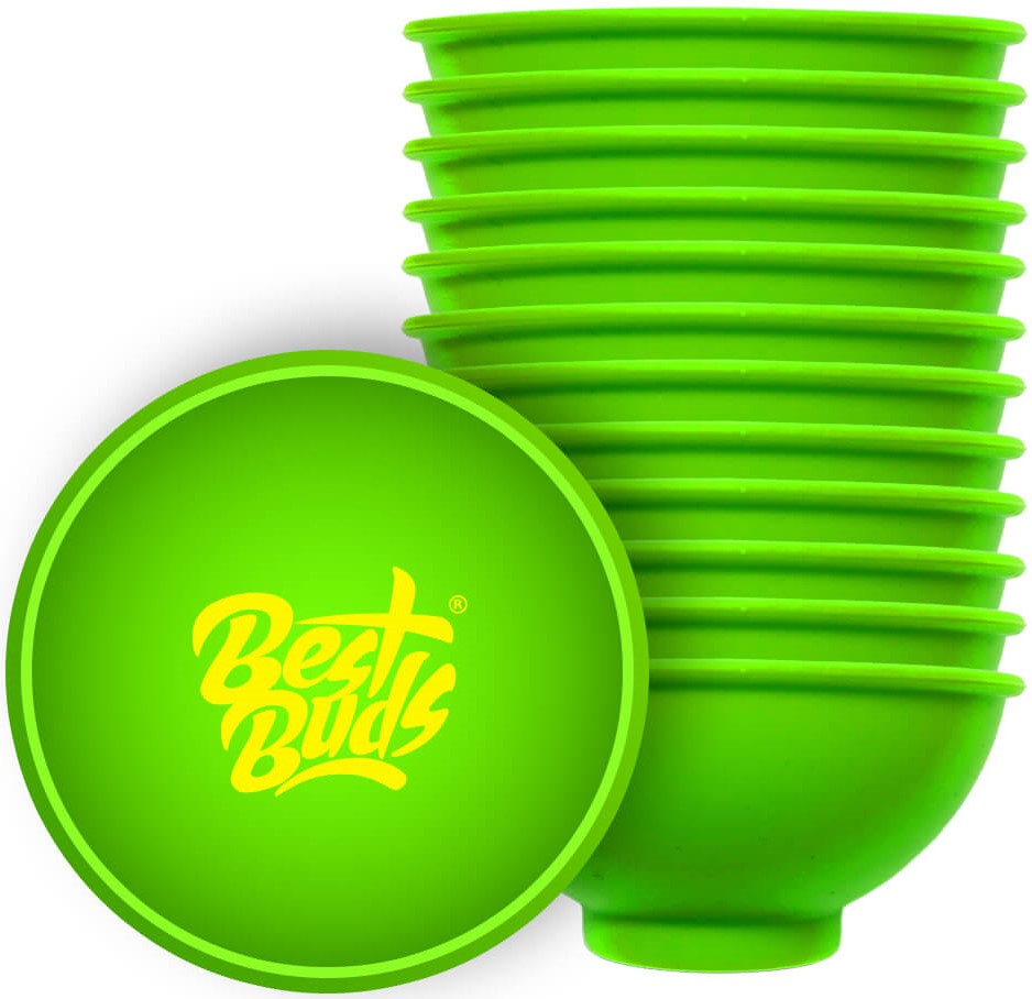 Best Buds Silikonová miska na míchání 7 cm, zelená se žlutým logem