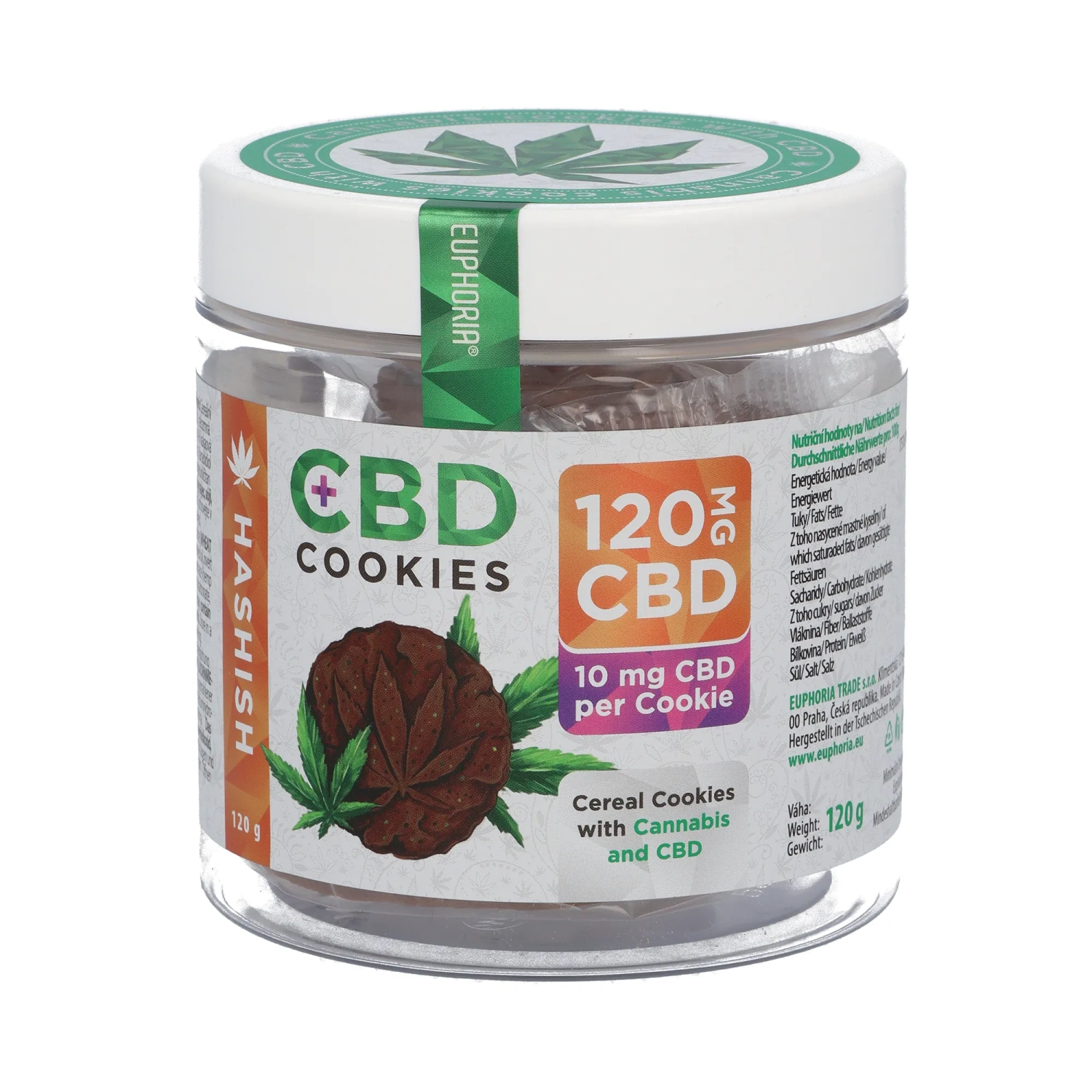Euphoria CBD Cookies Hashish, 12 ks, 120 mg CBD, 120 g