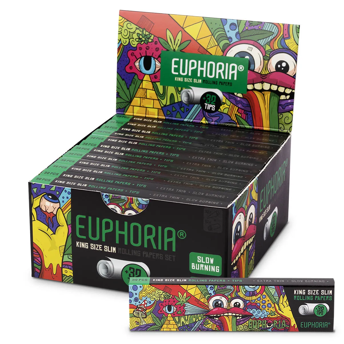 Euphoria Citrónové papieriky Kingsize Slim Vibrant + filtre, 32 cigariet + 32 filtračných koncoviek