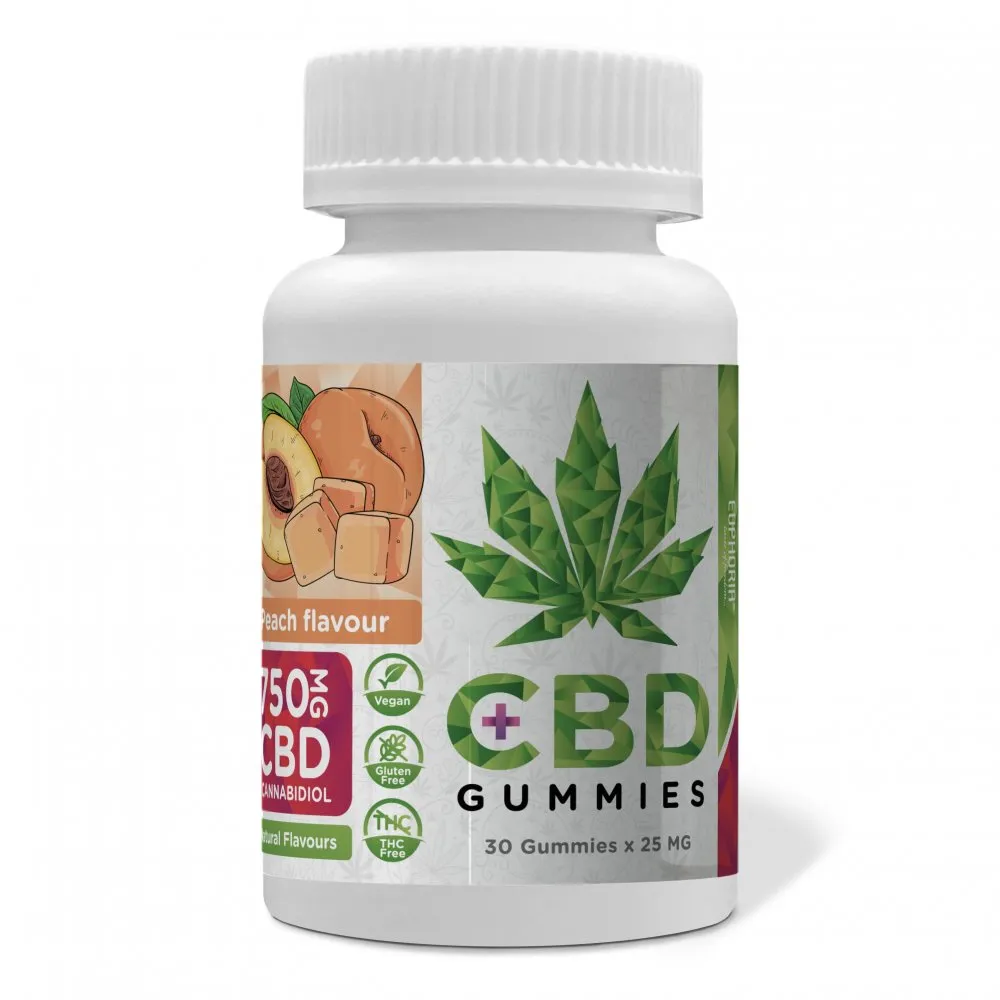 Euphoria CBD Gummies Peach 750 mg CBD, 30 ks x 25 mg, 90 g