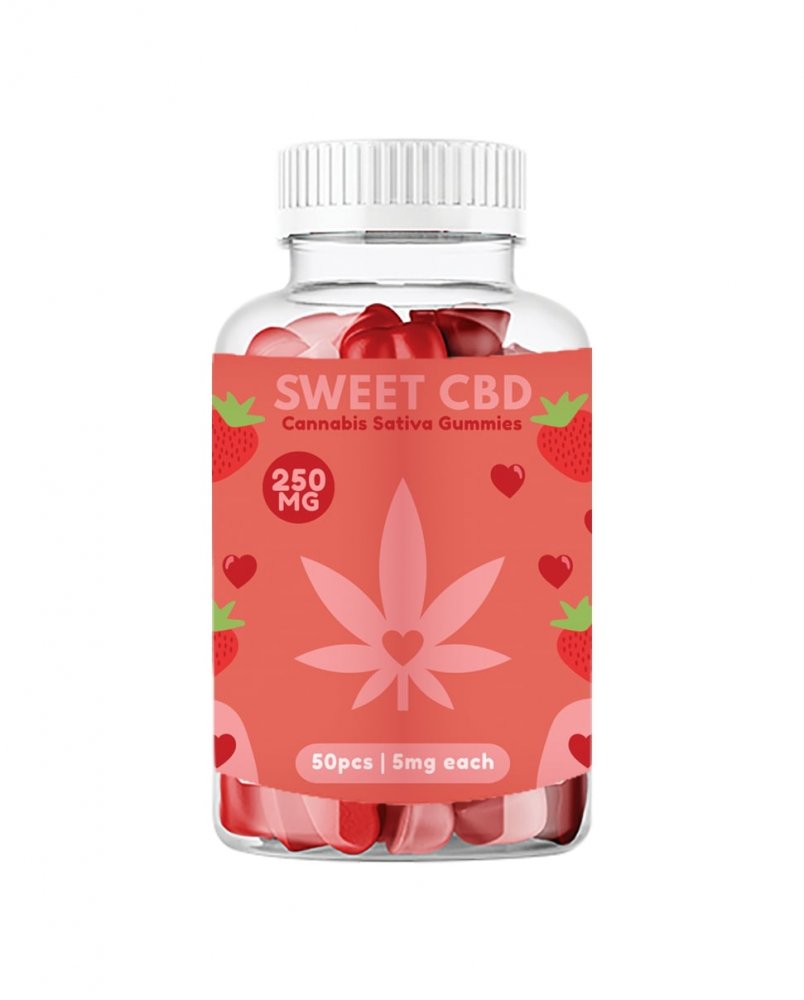 Sweet CBD Love Gummies snoep, Aardbei, 250 mg CBD, 50 stuks x 5 mg