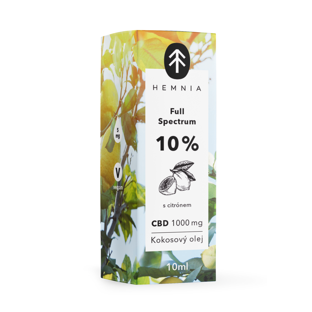 Hemnia Plnospektrálny CBD MCT kokosový olej 10%, 1000 mg, 10 ml, citrón