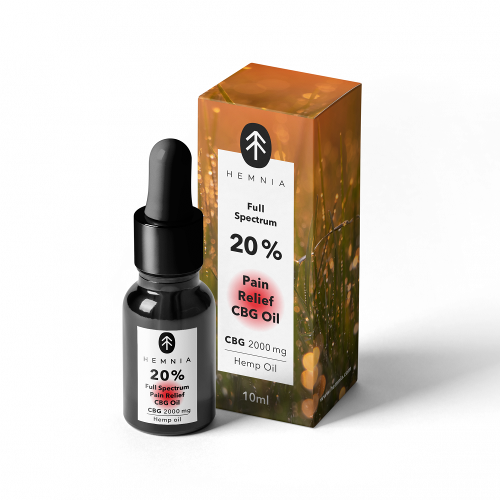 Hemnia Celospektrálny CBG olej na zmiernenie bolesti – 20 % CBG, 5 % CBD, 2000 mg, 10 ml