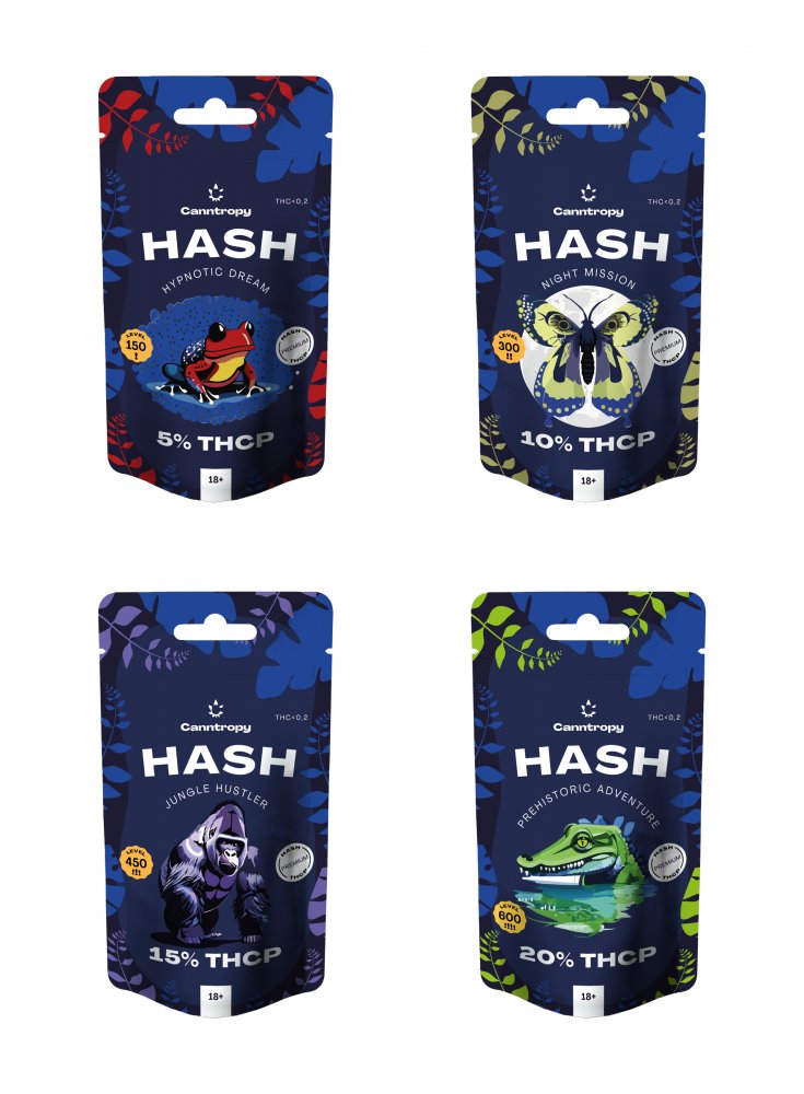 Canntropy THCP Hash bundel 5 tot 20%, Alles in één set - 4 x 1 g tot 100 g