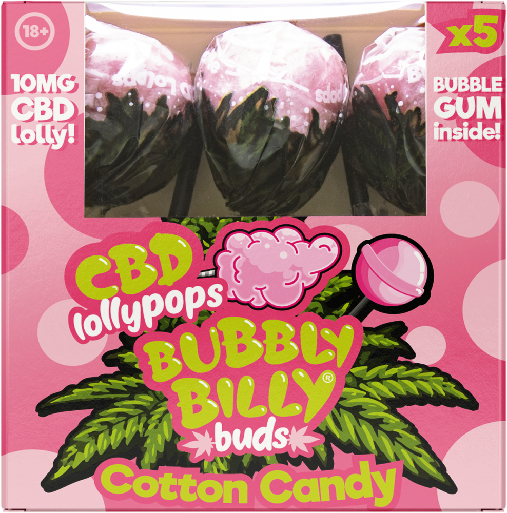 Bubbly Billy Buds 10 mg CBD cukrová vata v cukrovej vate s bublinkovou žuvačkou vo vnútri – darčeková krabička (5 cukríkov), 100 g