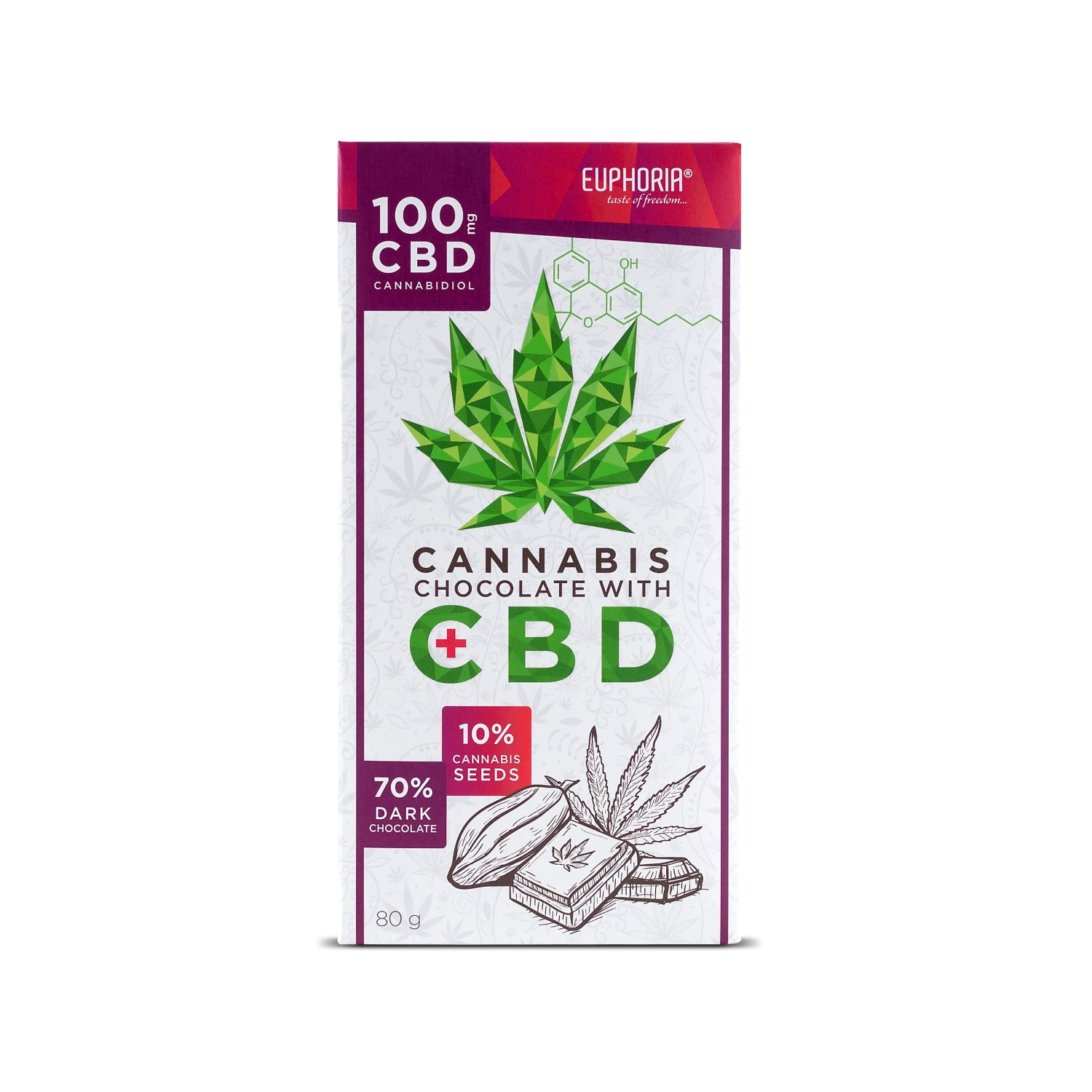 Euphoria Pure chocolade met hennepzaden, 100 mg CBD, 80 g