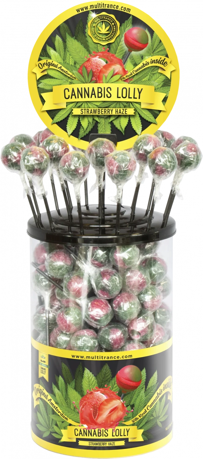 Cannabis Strawberry Haze Lollies – Displaydose (100 Lollies), 1800 g