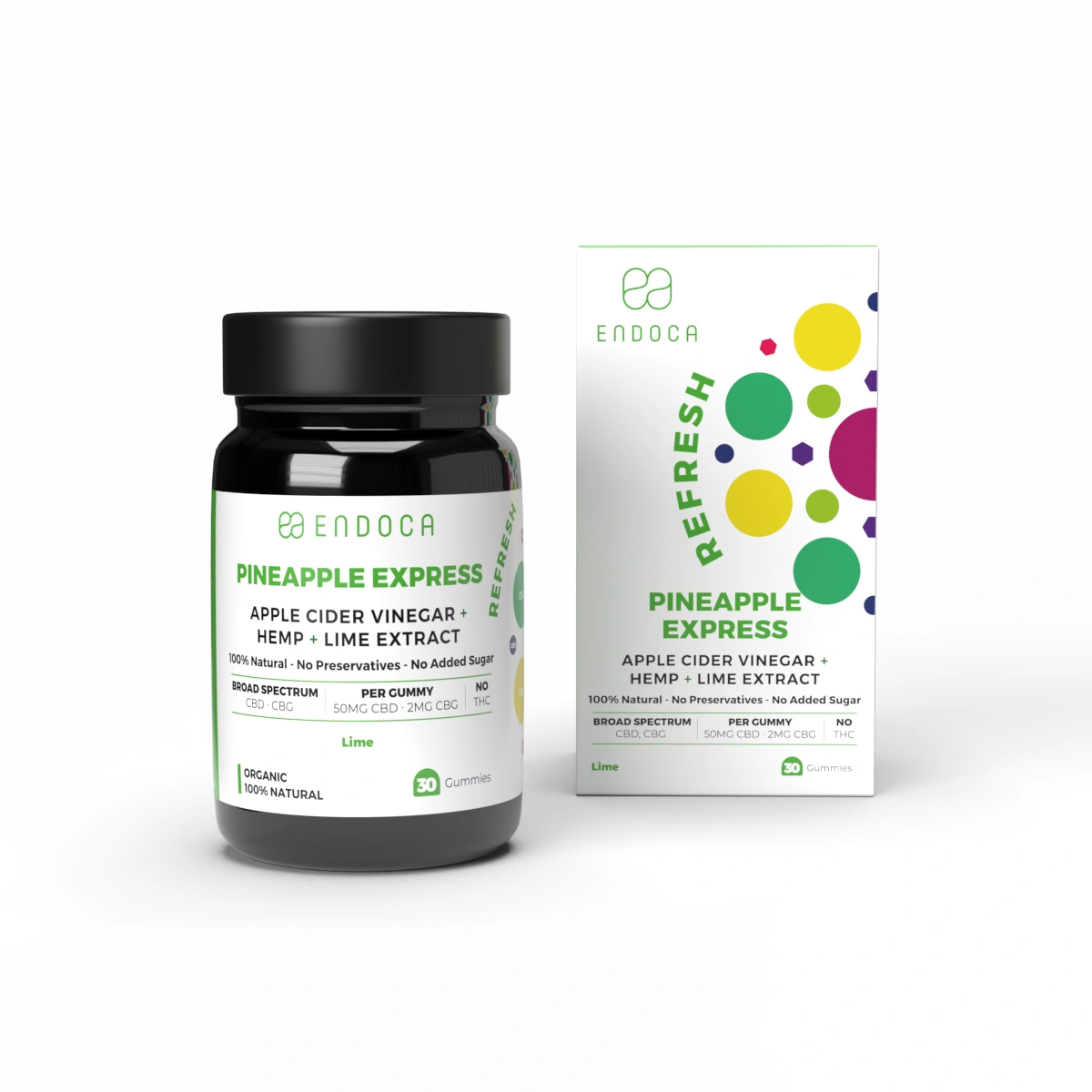 Endoca CBD Gummies Pineapple Express, 50 mg CBD, 2 mg CBG, Limetková příchuť, 30 ks, 60 g