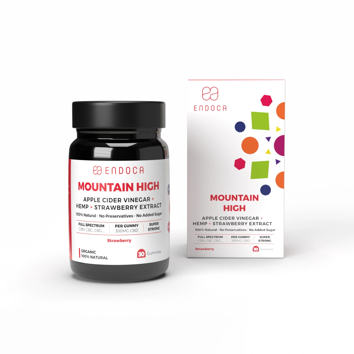Endoca CBD Gummies Mountain High, 300 mg CBD, Jahodová příchuť, 2 ks, 4 g