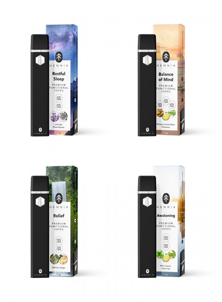 Hemnia Funktionelle CBD-Vape-Stifte, alles in einem Set – 4 Geschmacksrichtungen x 1 ml